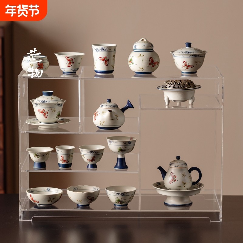 中式仿古功夫茶具套装粉引蝴蝶兰花盖碗茶杯陶瓷茶壶整套高档茶具,餐饮具,功夫茶具,淘宝优惠券,粉丝福利购,淘宝优惠卷