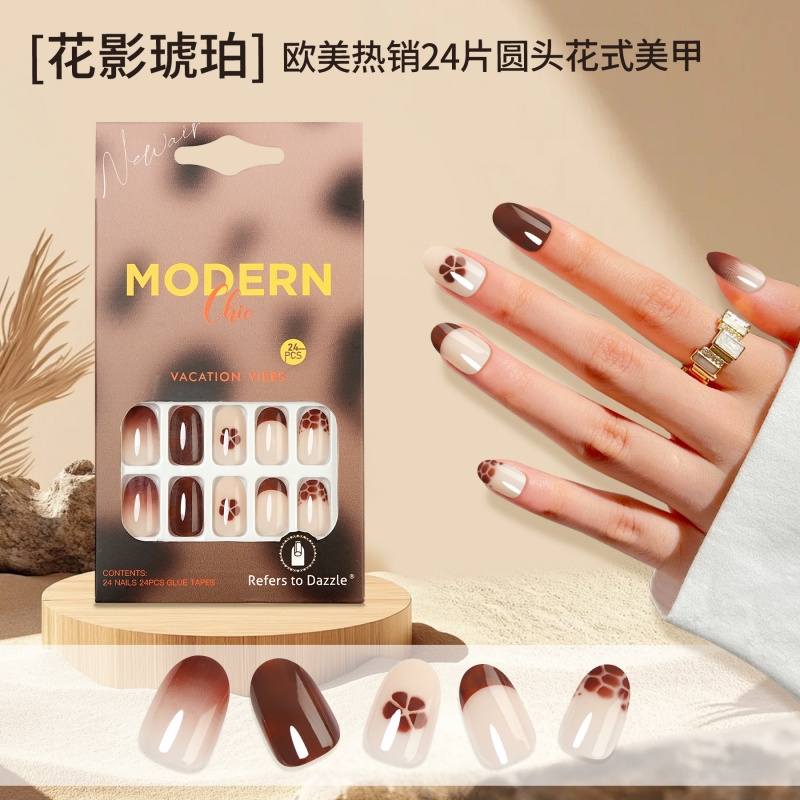 欧美经典圆头穿戴甲法式豹纹简约