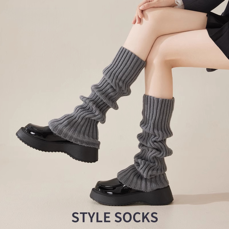 灰色袜套袜子女款针织腿套秋冬显瘦长筒袜韩系堆堆小腿袜配小皮鞋