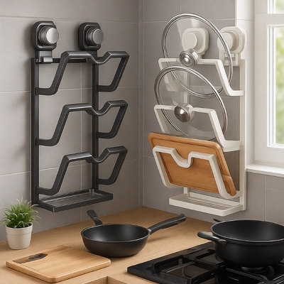 【掉落白送】厨房壁挂吸盘锅盖架