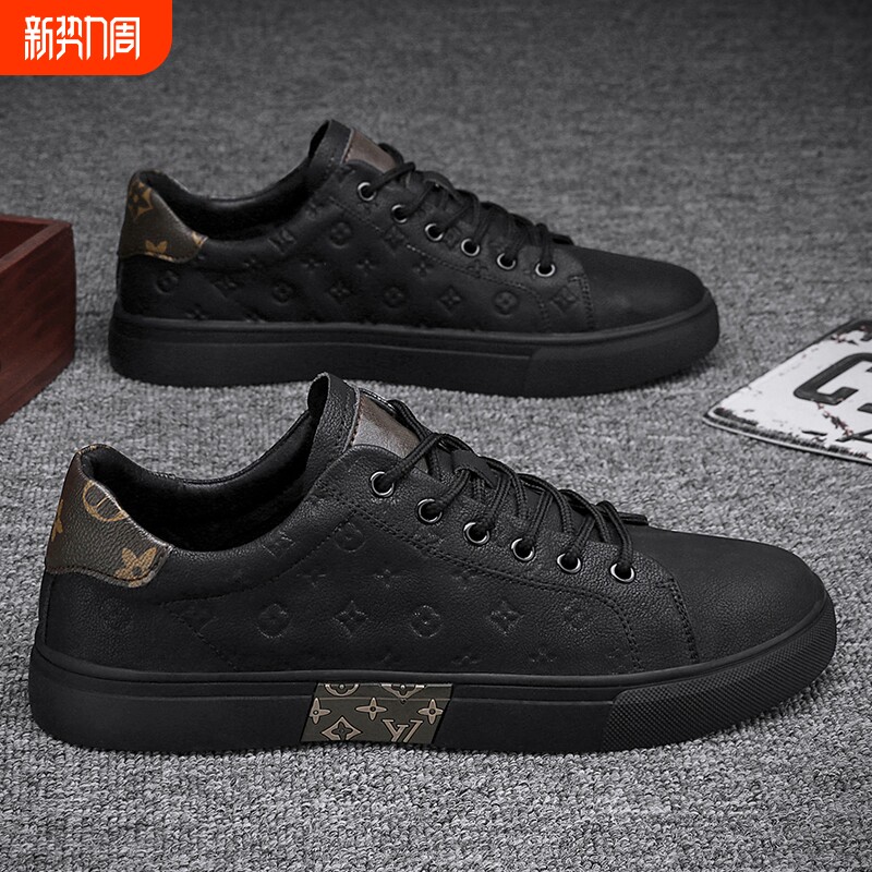 欧洲站男鞋秋季工作防水黑色平板鞋男士休闲皮鞋运动劳保潮鞋春秋