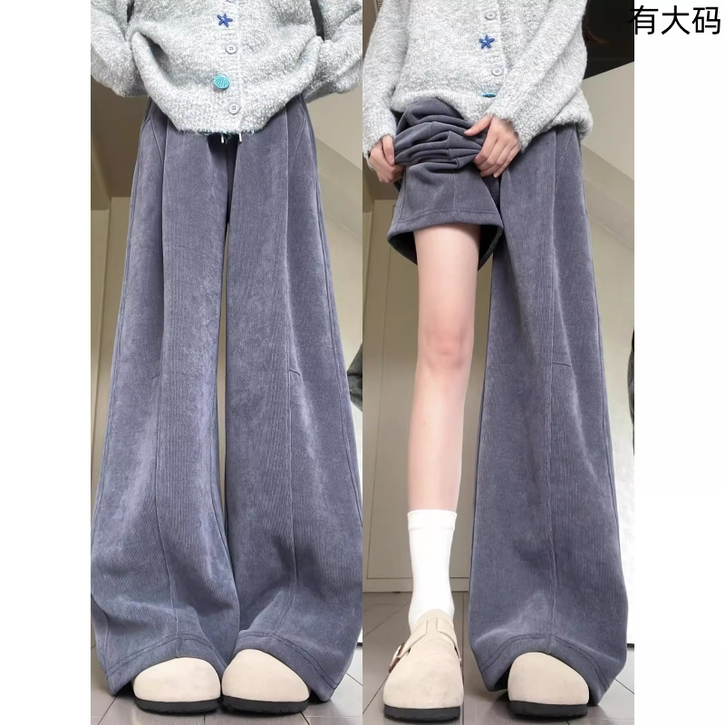 米白色阔腿裤女秋季2025新款小个子灯芯绒宽松休闲加绒阔腿裤大妈