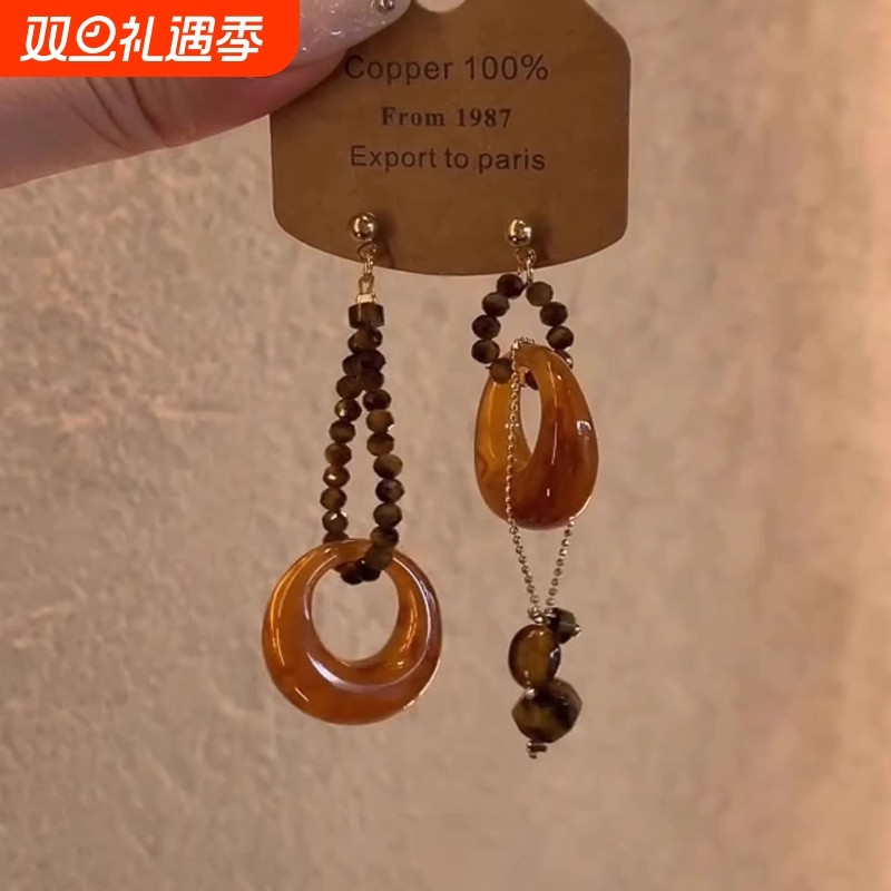 秋意渐浓 复古民族风串珠流苏耳环女款新中式不对称气质秋冬耳钉