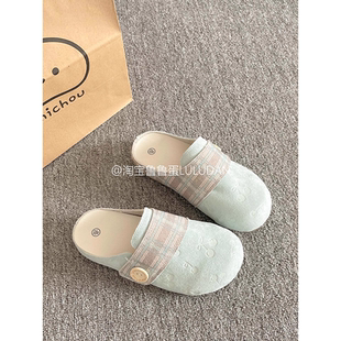 一脚蹬包头半拖鞋 香港真皮夏季 懒人鞋 女2025新款 女外穿凉拖 勃肯鞋