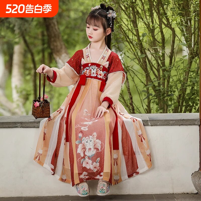 女童汉服2026新款儿童春装小女孩古风连衣裙中式唐装中国风演出服