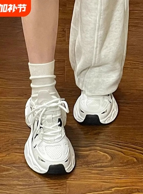 老爹鞋女2025网面女款秋季新款新款透气白色厚底运动鞋秋季小白鞋