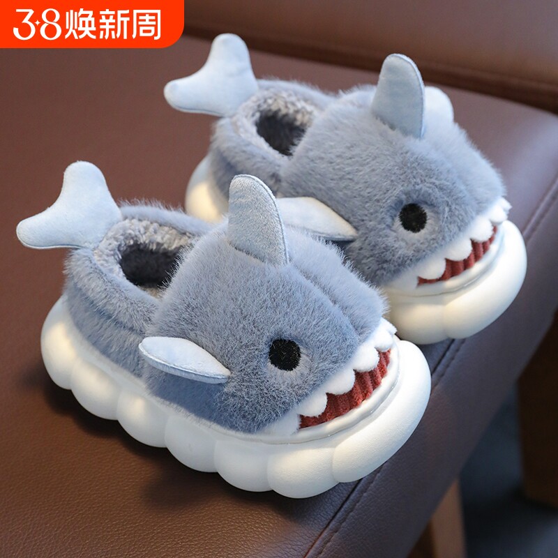 儿童棉拖鞋男童可爱毛毛鞋冬季室内防滑厚底保暖棉鞋卡通红色外穿