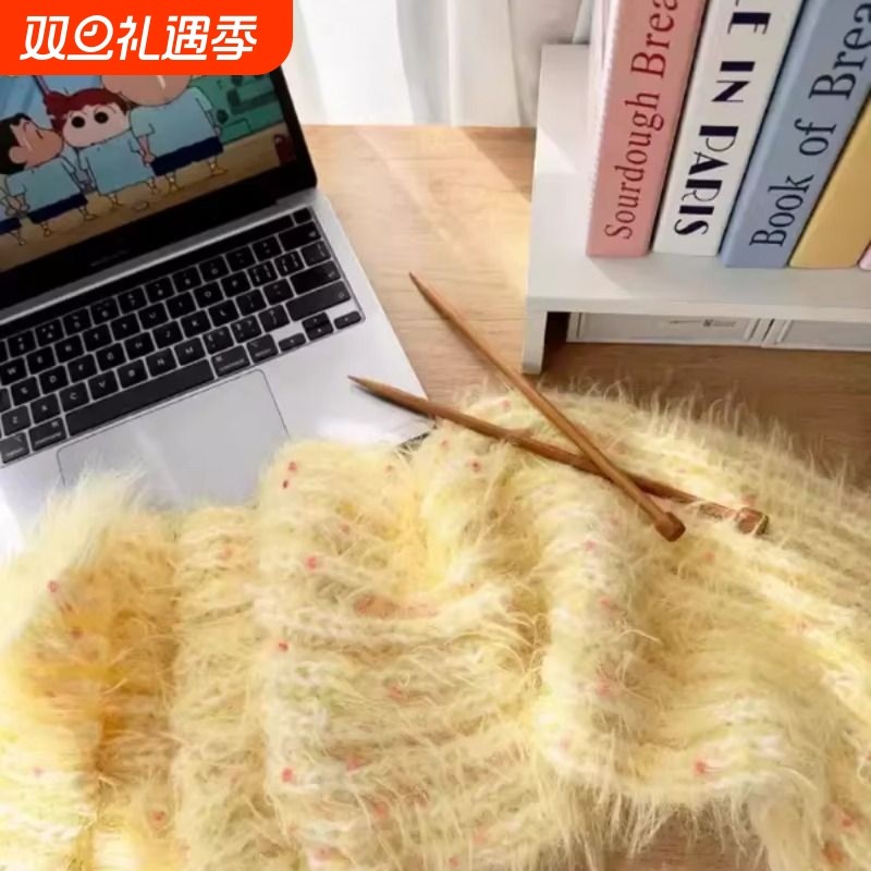 彩虹糖围巾毛线手工diy钩针编织材料包粗手混线手织送女生礼物