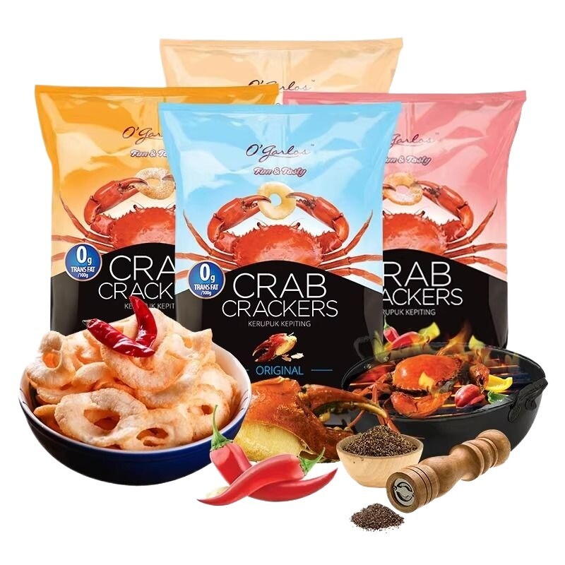 .印尼进口蟹片虾片薯片追剧休闲食品烤蟹味零食小吃