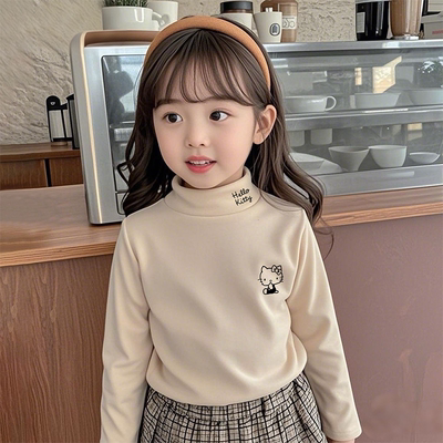 女童半高领德绒打底衫春秋冬2025新款中大儿童装内搭保暖长袖上衣