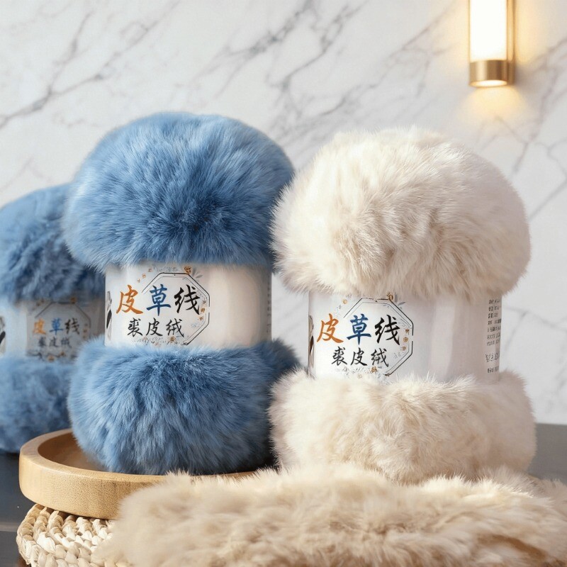 皮草毛线皮兆云水貂绒仿玩偶毯子手工围巾diy粗棒针柔软黑色羊驼