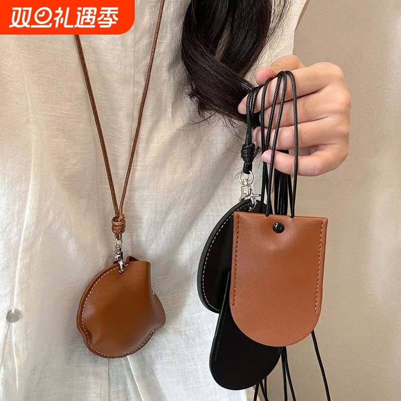 挂脖长款皮质耳机包项链女多功能便携钥匙包眼镜夹网红收纳配饰品