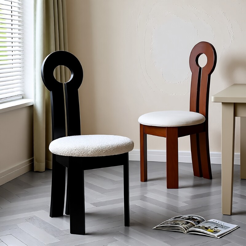 法式复古实木餐椅中古人鱼钥匙椅子靠背化妆凳子轻奢餐厅软包椅子