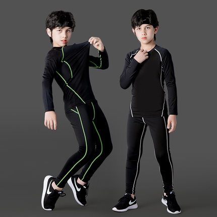 儿童篮球紧身衣训练服男童足球运动速干衣套装秋冬跑步打底衣加绒