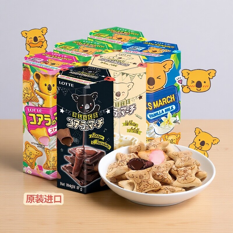 乐天小熊饼干原装进口零食熊仔夹心巧克力灌心lotte办公室37g6盒