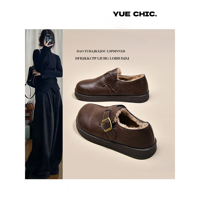 厚底勃肯鞋女鞋加绒小皮鞋2025新款冬季保暖雪地靴乐福鞋博肯棉鞋