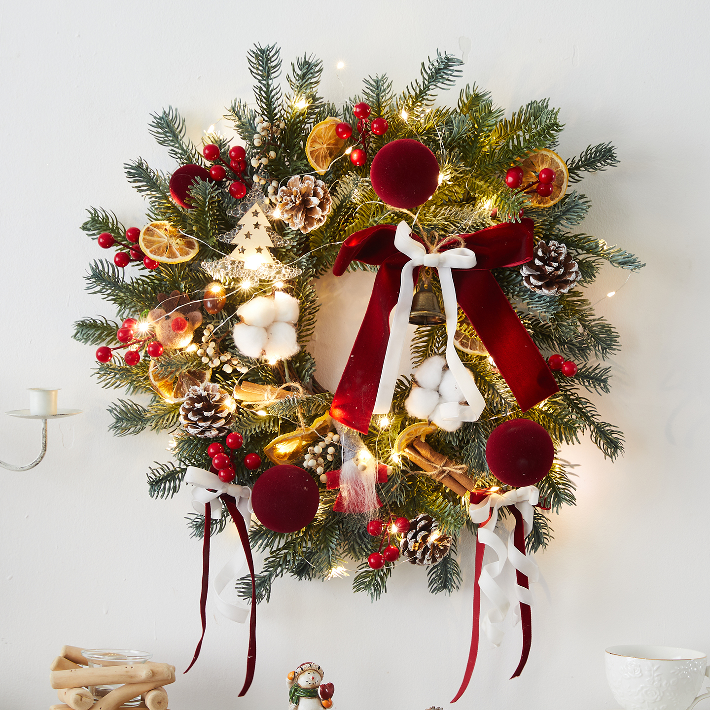 圣诞节装饰品新款北欧风装饰PE花环门挂墙壁挂件商场场景氛围布置