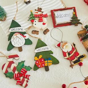 圣诞节装饰品木质小挂件圣诞树挂饰场景布置复古小道具圣诞老人