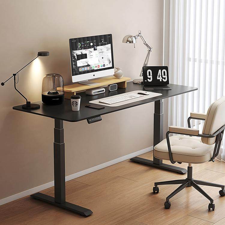 岩板电动升降桌家用电脑桌可移动办公桌电竞桌意式极简纯黑色书桌