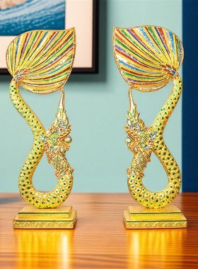 泰国龙头落地摆件餐厅东南亚软装饰品H门口玄关实木雕刻泰式风格