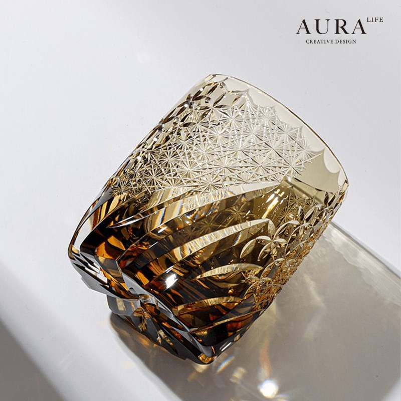 AURAS轻奢江户切子杯风u花雪月随风起舞艺术纯手工雕刻威士忌酒杯