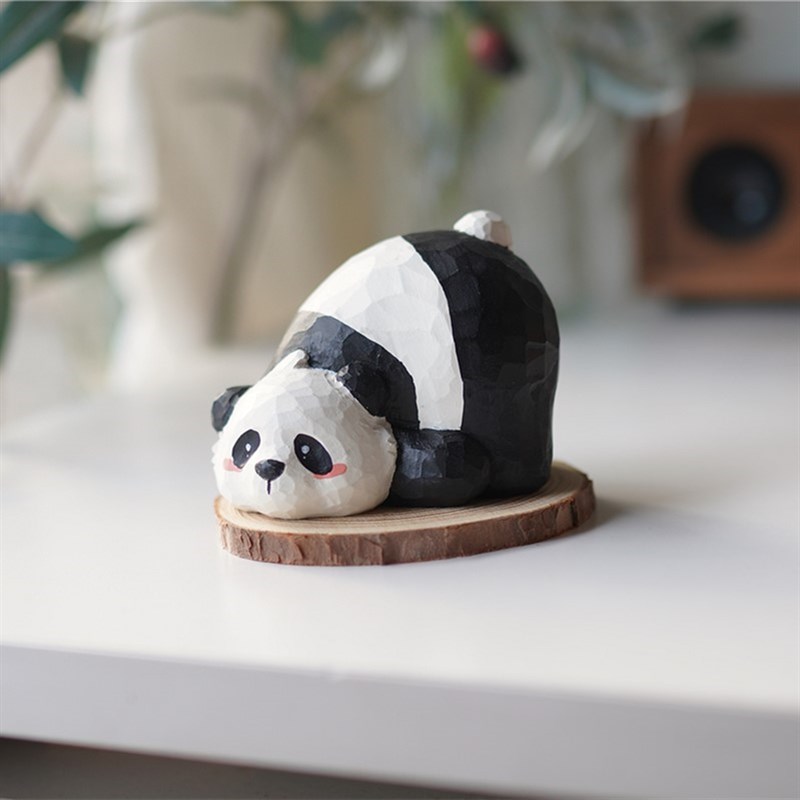 Joe的小作坊/可爱趴趴熊小熊猫木雕小摆件纯手工T雕刻桌面摆件礼