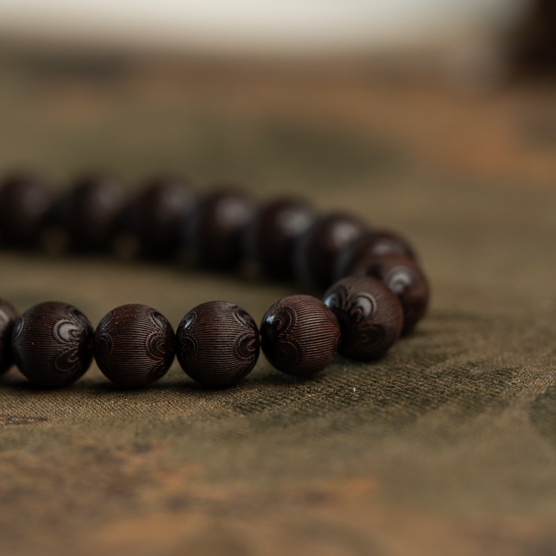 【好运莲莲】新中式印度小叶紫檀7Bmm+雕刻莲花纹单圈男女手串招