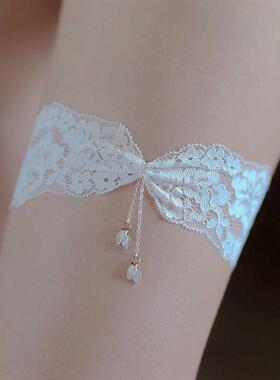 白色蕾丝吊坠腿环女甜美性感大腿圈新娘造型腿带饰品配件新款袜圈