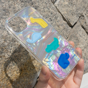 lz原创彩色贝壳纹卡通小动物苹果14手机壳15适用iPhone17promax双层设计保护套13新款 16小众可爱