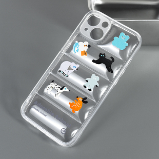 lz原创透明羽绒服气囊16手机壳iPhone15promax可爱卡通适用13苹果14保护套12全包17软壳小众创意镭射渐变防摔