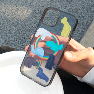 lz原创小动物透明黑色新款 17苹果15pro手机壳16磁吸12适用iPhone14promax保护套13气囊支架小众