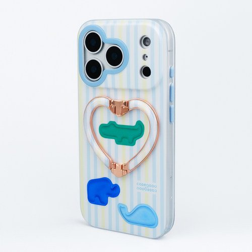 CASEGOOD 原创奶呼呼条纹开心支架一体手机壳苹果17promax适用15iPhone16pro金属支架保护套防摔新款全包