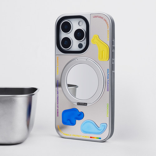 银色镜子磁吸支点支架苹果手机壳