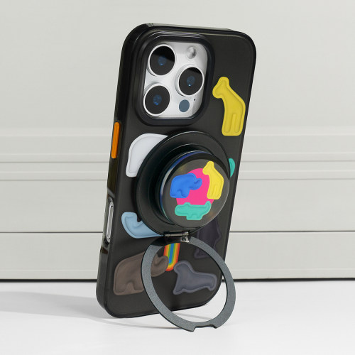 CASEGOOD 原创旋转唱片支架磁吸透黑磨砂手机壳14苹果16promax适用iPhone15pro保护套17小众高级感18新款