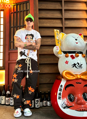 LAD自主【星芒豹纹】CH风格橙色贴皮豹纹五角星镀银卡哈特工装裤