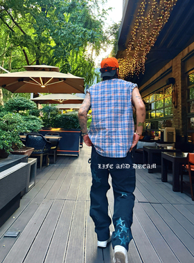 LAD自主【绿色银河星空】CH风格果冻贴皮牛仔裤925镀银复古工装裤