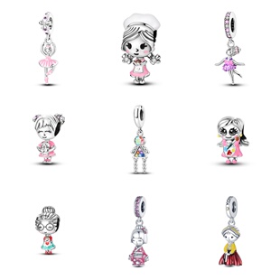 白铜镀银珐琅女孩吊坠串珠DIY手链饰品珠子配件跨境挂件可爱萌趣