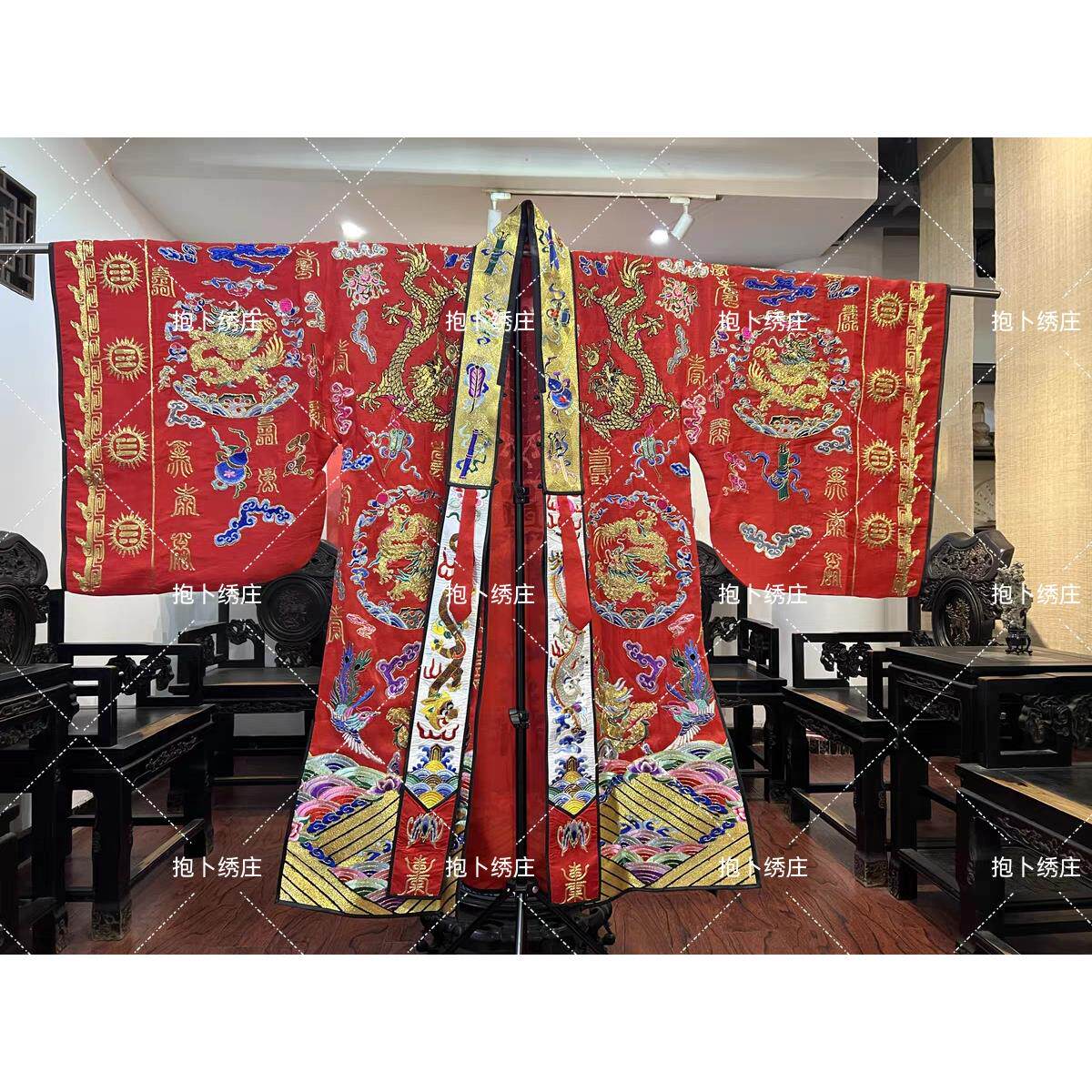 新款道家道士服轻薄纱料机绣款小袖九龙高功法衣道袍经衣降衣刺绣