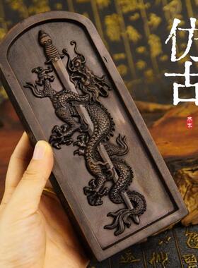 特卖龙虎山雷击枣木令牌龙剑五雷号令浮雕道士台湾版做旧仿古色送