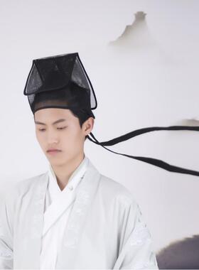 新款创代设明代汉服帽子飘飘巾古代秀才巾帽古风透纱网巾明代道袍