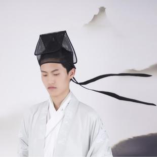 新款创代设明代汉服帽子飘飘巾古代秀才巾帽古风透纱网巾明代道袍
