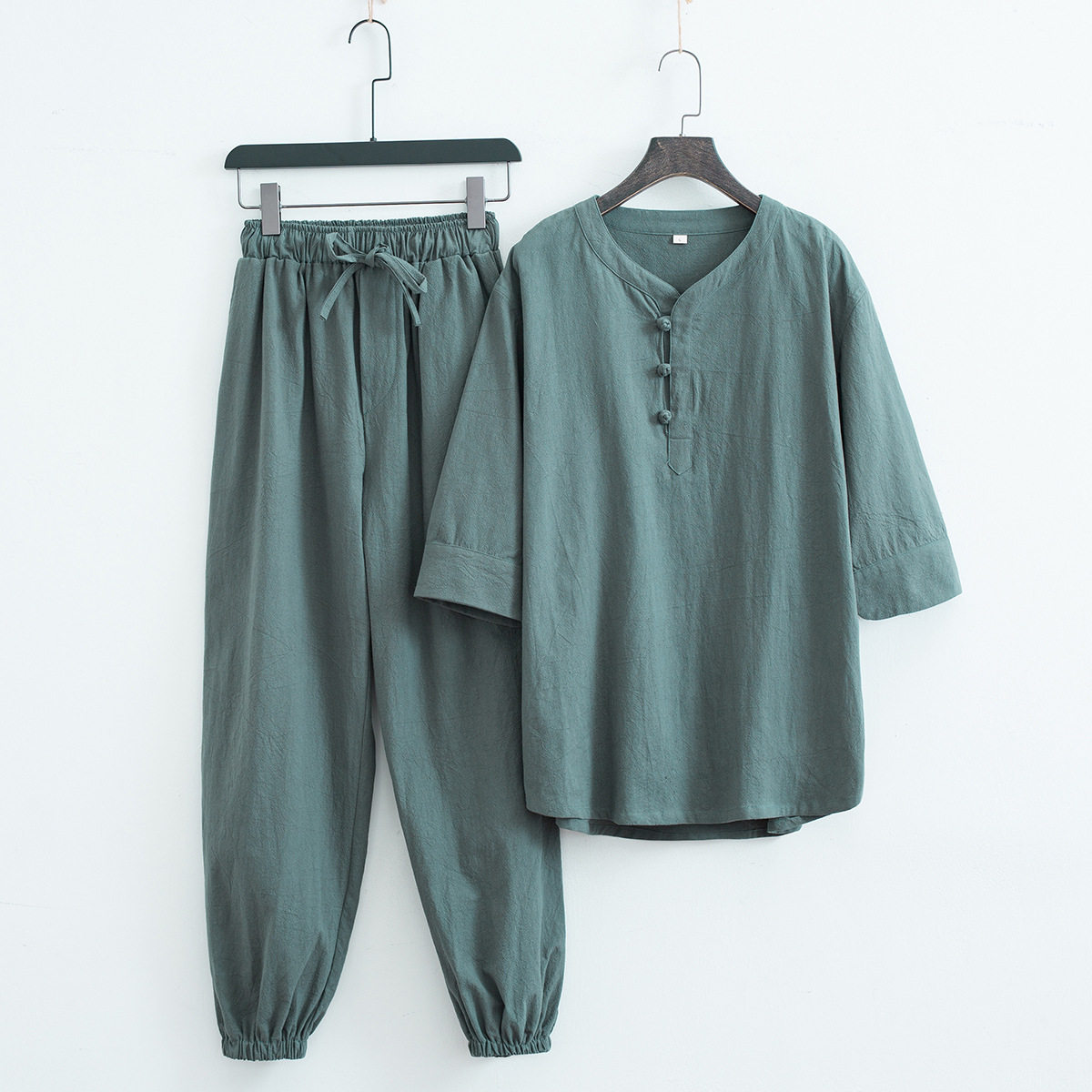 新款佛系禅意居士服汉服夏中式套装亚麻道家服装男女打坐修行唐装