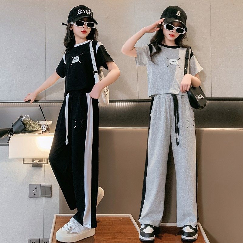 品牌专柜女童套装夏款女孩炸街洋气时髦短袖夏装中大童运动两件套