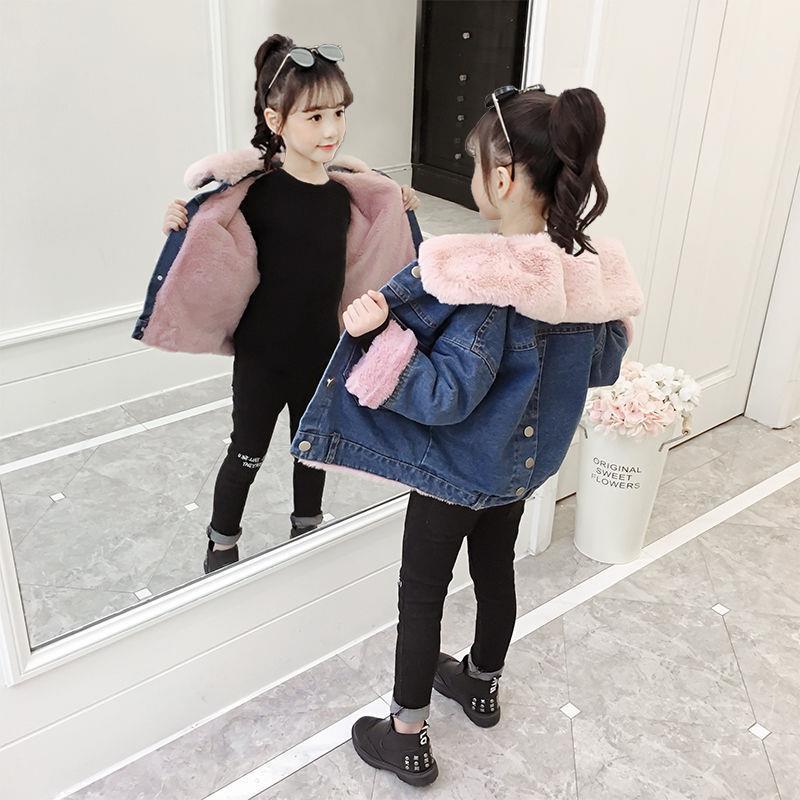 品牌专柜女童牛仔外套秋冬加绒