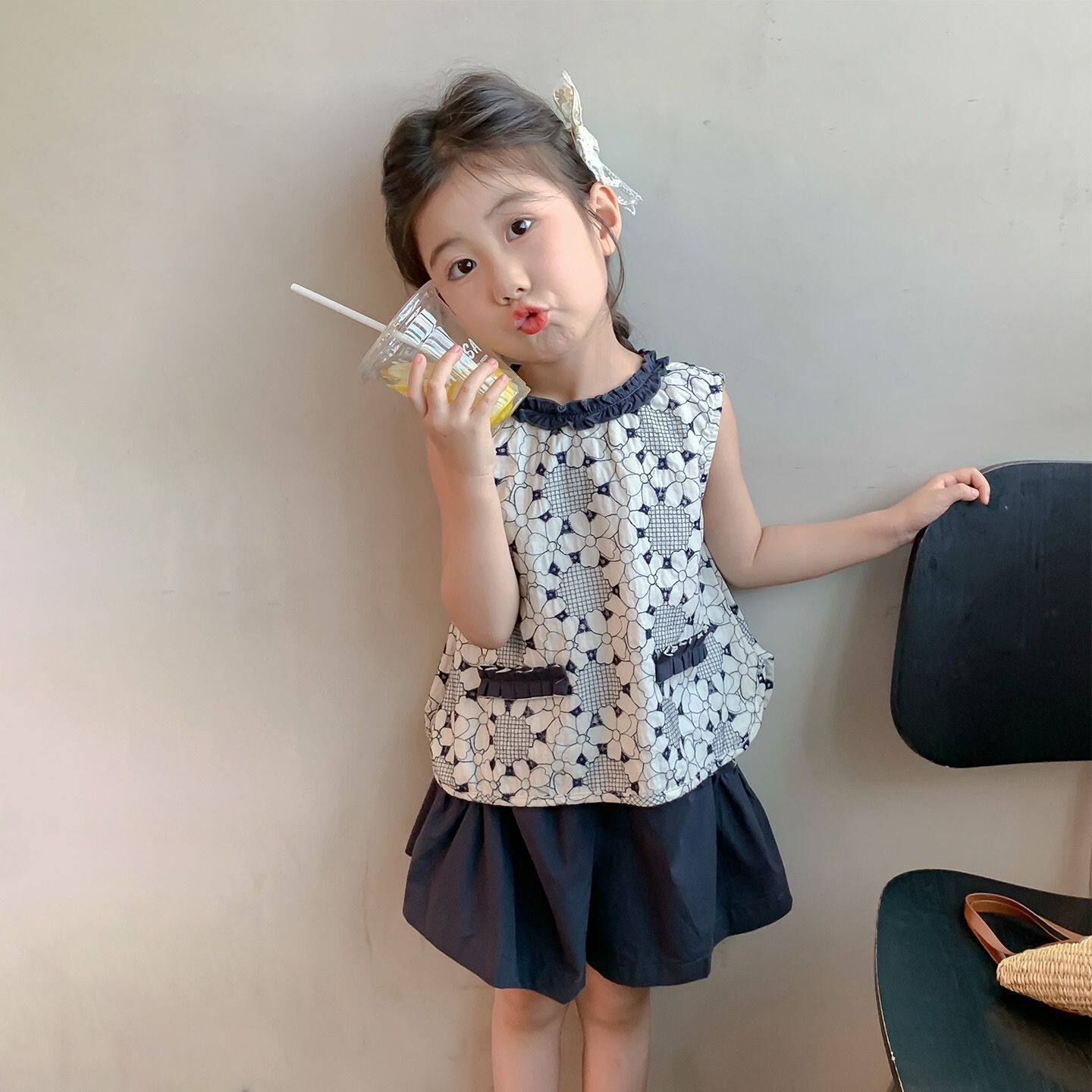 品牌专柜女童夏季碎花套装