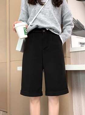 大码高腰休闲五分裤女阔腿短靴裤