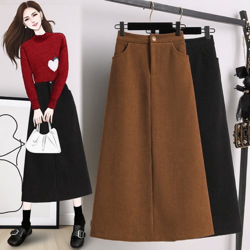 加大码时尚洋气灯芯绒百搭A字裙