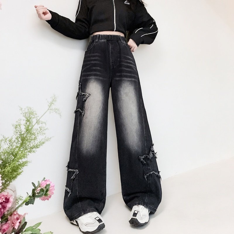 加肥加大码高腰显腿长宽松拖地裤2026春季新款复古星星图案阔腿裤,女装/女士精品,大码裤装,淘宝优惠券,粉丝福利购,淘宝优惠卷