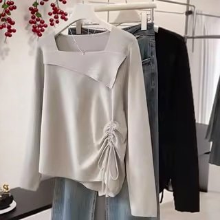 加大码设计感方领抽绳针织衫2026春季新款通勤风简约显瘦百搭上衣,女装/女士精品,大码内搭,淘宝优惠券,粉丝福利购,淘宝优惠卷