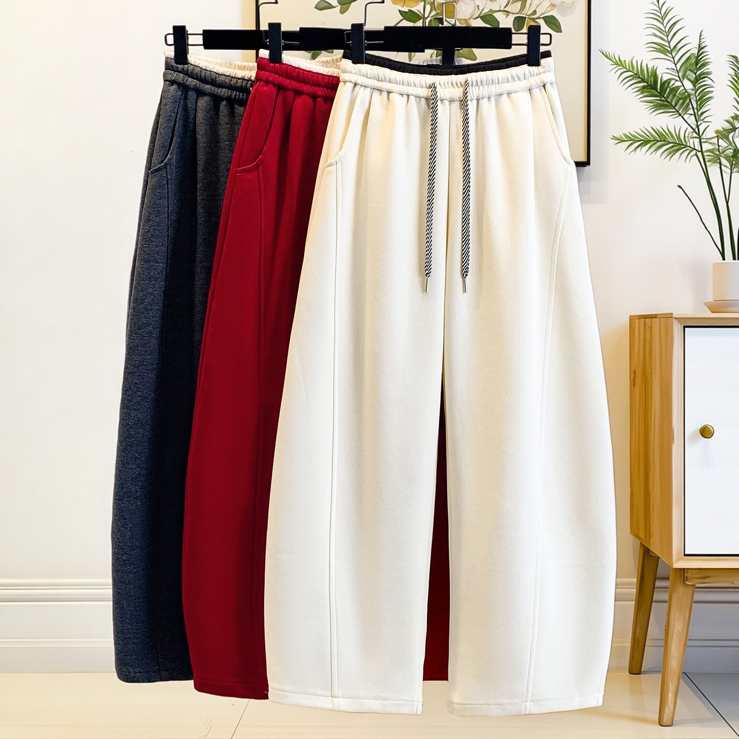 加大码松紧腰宽松显瘦休闲阔腿裤2026春季新款简约舒适百搭弯刀裤,女装/女士精品,大码裤装,淘宝优惠券,粉丝福利购,淘宝优惠卷